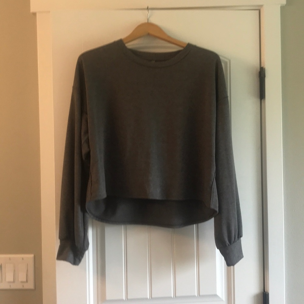 Grey Long sleeve cotton crop shirt